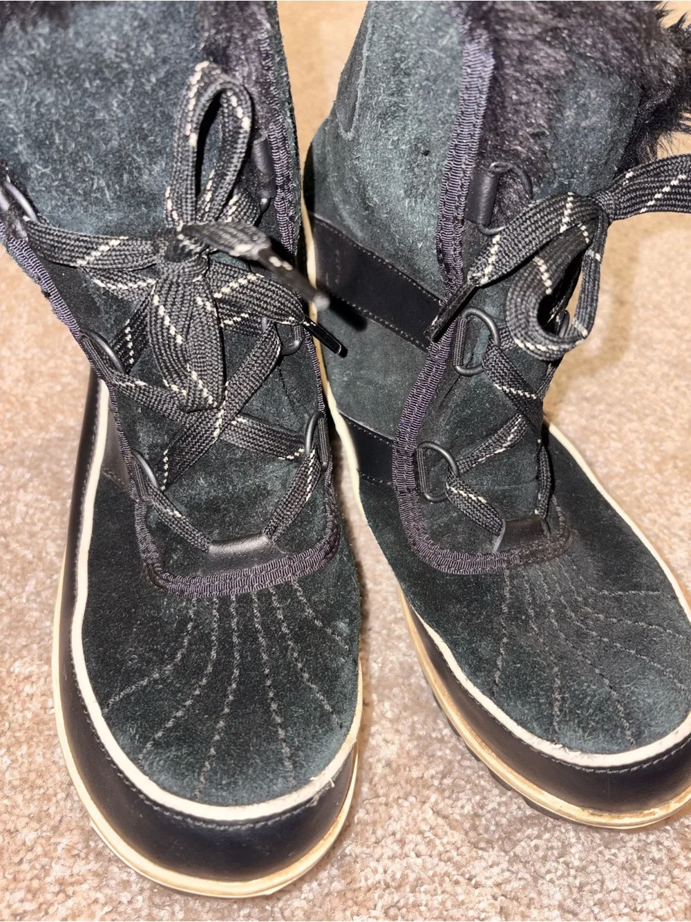 Sorel Black Faux-Fur Lace-Up Winter Boots